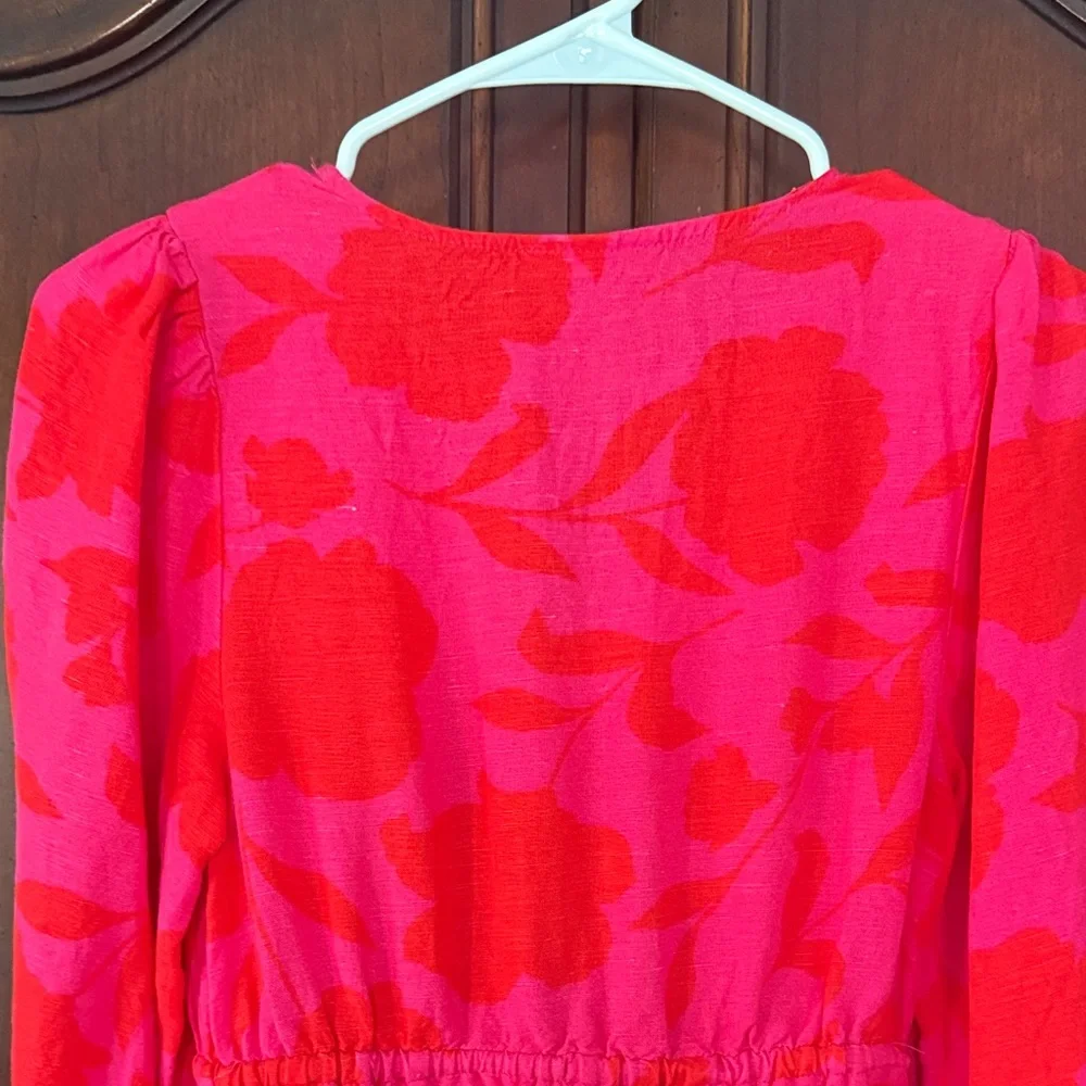 KATE SPADE X TARGET Pink Red Floral Midi Dress XXS Long Sleeve Feminine - Picture 8 of 9